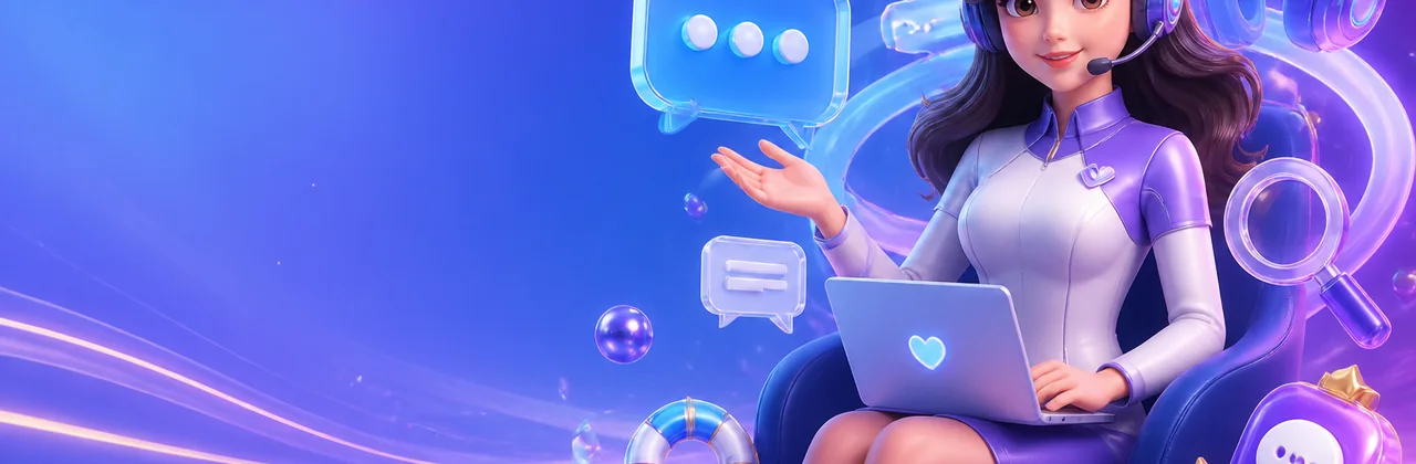 Banner hỏi đáp với trợ lý thân thiện và biểu tượng hội thoại